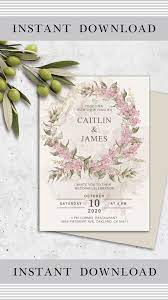 Botanical Wedding Invitation Template Botanical Wedding Invite Floral Wedding Invitation Instant Download