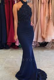 Dark Navy Mermaid Prom Dresses Halter Neck Lace Beading Formal Evening Gowns Mermaid Prom Dresses Halter Prom Dresses Navy Blue Bridesmaid Dresses