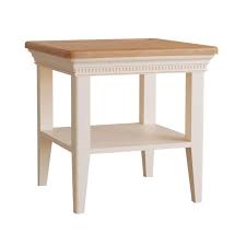 White with distressing composite end table. Bellingham Side Lamp Table Painted Off White With Oak Top Side Tables Lamp Tables Meubles