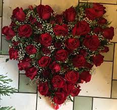 All Red Rose Heart With Gypsophila Www Butterfliesandblooms Net Funeral Flowers Red Roses Gypsophila