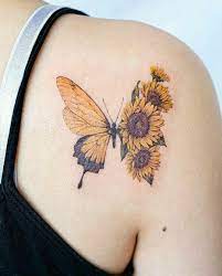 Pin By Kimberly Sayers On Tattoos Sunflower Tattoos Sunflower Foot Tattoos Butterfly Tattoo