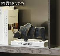 Flolenco Home Decor Resin Craft Rhinoceros Sculpture Interior Tabletop  Living Room Luxury Decoration Accessories Rhino Statue