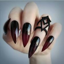 Pointy Black Acrylic Nail Ideas Perfect10customnails Rogue Wolf Nails Hand Ideas Long Pointed Oval Almond Round Goth Rock Punk Red Black Ombre Goth Nails Almond Acrylic Nails Gothic Nails