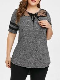 Custom 2019 Plus Size Lace Panel Criss Cross T Shirt In