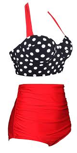 Details About Angerella Polka High Waisted Cute Bikini Swimwear Black Halter Size 12 0