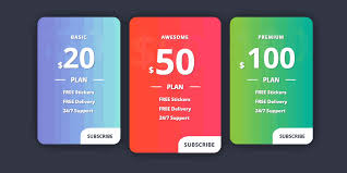 Pricing table comparing 3 different plans for a mystical computing company. Css Only Pricing Table With Gradient Background And An Expanding Subscribe Button Gpkumar Com
