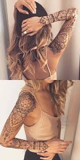 Full Arm Sleeve Lotus Mandala Chandelier Black Henna Tattoo Ideas Placement Mybodiart Com Henna Sleeve Shoulder Henna Mandala Arm Tattoos