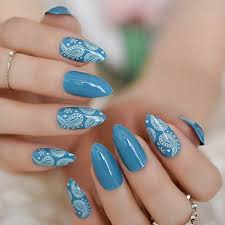 Nails french manicure teal 35+ super ideas #nails. Stiletto Nail Art Tips Blue White Coral Sea World Gel Sharp Fake Nails Ninthavenue Europe