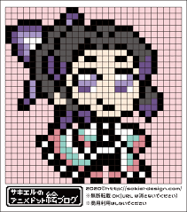 鬼滅の刃 胡蝶しのぶのアイロンビーズ ドット絵図案 サキエルのアニメドット絵ブログ クロスステッチ 図案 刺繍 図案 図案