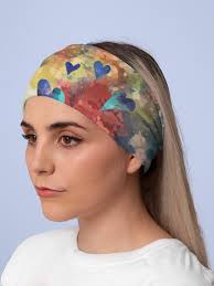 Wide Stretchy Headband, Neck Gaiter With Colorful Floating Hearts, Unisex  Design, Comfortable Headwrap, Boho Fashion Headband Christmas Gift