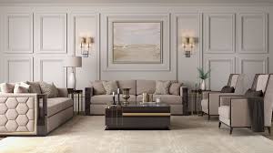 This coffee table can be ordered in white with a beautiful pecan base. Casa Padrino Luxury Art Deco Living Room Set Beige Dark Brown High Gloss Gold 2 Sofas 2 Armchairs 1 Coffee Table 2 Side Tables Noble Living Room Furniture Luxury Quality