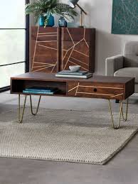 A cluster of three accent tables in contrasting shapes and styles like these can provide exponentially more visual interest than one slightly larger one, they explain. Large Coffee Table Rustic Solid Mango Wood Dark Gold Retro Hairpin Legs Ebay