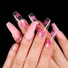 Check spelling or type a new query. Amazon Com Morily 24pcs Fake Nails Pink Butterfly Ballerina Long Matte Coffin Clear Press On Nail False Tips Artificial Finger Manicure For Women And Girls Pink Beauty Personal Care