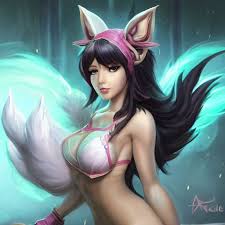 s-yin, academy ahri, ahri (league of legends), league of legends, bad id,  bad pixiv id, 1girl, black thighhighs, breasts, female focus, large  breasts, navel, nipples, panties, panty pull, pussy, school uniform, simple