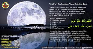 Mujahid, qotadah dan ulama lainnya berpendapat bahwa yang dimaksud dengan lebih baik dari seribu bulan adalah shalat dan amalan pada lailatul qadar lebih baik dari shalat dan puasa di 1000 bulan yang tidak terdapat lailatul qadar. 5 Keutamaan Malam Lailatul Qadar Smk Islam Pb Soedirman 2