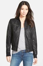 Levi S Quilted Faux Leather Bomber Jacket With Knit Hood Nordstrom Faux Leather Bomber Jacket Leather Bomber Jacket Faux Leather Bomber