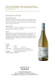 Mazet Wine Salleles Vin Blanc White Bouteille Terroir Igp Igppaysdoc France Nizas Caux Bouteille Vin Caux