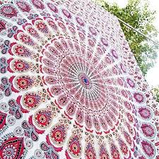 Pfauenfeder Mandala Rosa Twin Wandbehang Indisches Mandala Bettuberwurf