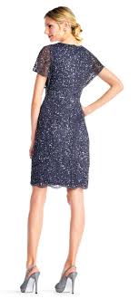 Adrianna Papell Sequin Beaded Cocktail Dress With Flutter Sleeves And Scallop Trim Beaded Dress Long Beaded Dress Dresses