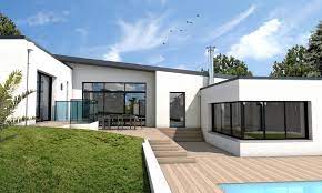 Maison plain pied en l moderne. Maison Moderne Sejour Deplafonne Auray Depreux Construction