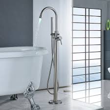 Free standing bathtub mixer shower dual handle free standing bathtub faucet mixer tap tub faucet with hand shower chrome brass. Freestanding Bathtub Faucet Led Light Bathroom Tub Sink Mixers Single Pole Floor Mounted Bathtub Mixer Tap With Handshower Shower Faucets Aliexpress