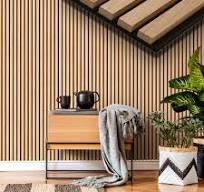 Pannello Acustico Feltro e fibra di legno Lamelli millerighe ROVERE CHIARO  120x34x1,5