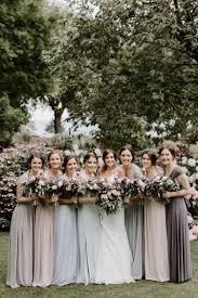 Bridesmaids Pastel Mismatched Dress Bouquets Burgundy Flowers Botanical Summer Garden Wedding No Botanical Wedding Dress Wedding Bridesmaids Pastel Bridesmaids