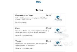 View full menu, phone, address, website, reviews, complaints, compliments and similar businesses to mavericks mexican grill Mavericks Mexican Grill Menu In San Jose California Usa