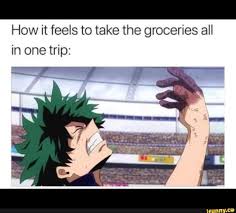 How It Feels To Take The Groceries All In One Trip Ifunny My Hero Academia Memes My Hero Anime Memes Funny