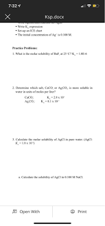 Solved 7 32 Ksp Docx Write K Expression Set Up An Ice Ch