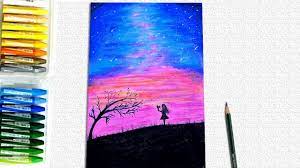 Tips dan cara mewarnai langit dengan gradasi crayon ruslar pro ketika cahaya tauhid padam di muka bumi maka kegelapan yang tebal hampir saja menyelimuti akal. Cara Menggambar Pemandangan Langit Malam Dengan Gradasi Warna Oil Pastel Drawing Night Sky Youtube