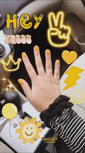 These craft stickers are can be used on the face and nails. Vsco Post Yellow Nails Summer Nails Sunshine Yellow Aesthetic Yellow Stickers Acrylic Nail Ideas Short Nails Yellow Yellow Nails Summer Nails Blue Nail Designs