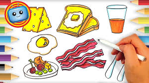 How To Draw A Breakfast Menu Bread Egg Bacon Cheese Learn Color Learning Colors Painting For Kids Coloring For Kids