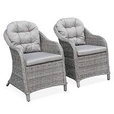 Alice S Garden Lot De 2 Fauteuils En Resine Tressee Arrondie Lecco Gris Coussins Beiges Chaises Structure Aluminium Coussin Beige Fauteuil Jardin Fauteuil Multiposition