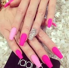 Black And Hot Pink Ombre Nails Hot Pink Nails With Rhinestones Pink Gel Nails Pink Nails Rhinestone Nails
