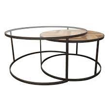 lot de 2 tables basses rondes gigogne en metal et bois motifs ethniques 90x90xh42cm seville table basse table basse ronde table basse ronde bois
