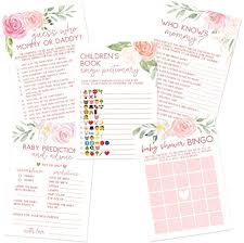 ♥ youll receive 1 jpeg Amazon Com Floral Baby Shower Game Set Contains 5 Games 50 Sheets Each Fun Baby Shower Games Activities Includes Baby Prediction And Advice Emoji Bingo Who Knows Mommy And Guess Who Games