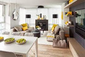 Apartamento En Esquema De Color Gris Con Amarillos Colores Para Sala Decoracion De Interiores Moderna Decoracion De Salas