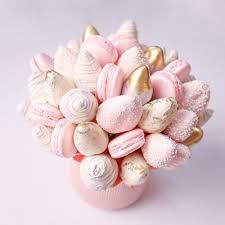Flower bouquet with chocolate covered strawberries. White Chocolate Strawberry Edible Bouquet California Strawberry Commission