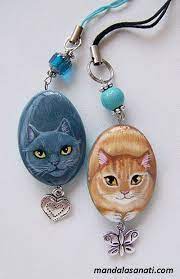 tas boyama kedi kolye kedi boyali kayalar kolyeler