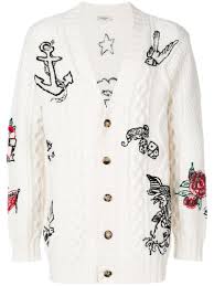 Buy toji embroidery cable knit sweater at yesstyle.com! Valentino Wool Tattoo Embroidered Cable Knit Cardigan For Men Lyst