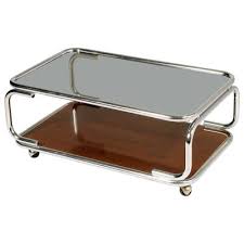 Industrial furniture swivel metal castors casters caster wheels coffee table wheels circle graphite 7,6 cm. Italian Chrome Smoked Glass Faux Laminated Wood Coffee Table On Casters 1960s For Sale At Pamono