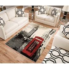Black And White Area Rug Bedroom Terra London Rectangle Area Rug Black White Red Walmart Com In 2020 British Decor London Bedroom Themes London Decor