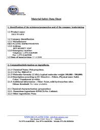 Fillable Online Material Safety Data Sheet Eko Plastic Fax