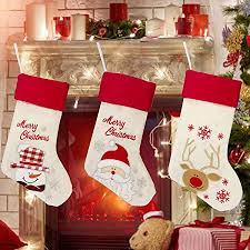 Extra large christmas stocking pattern diy christmas. Gospire 17 Large Christmas Stockings Set Of 3 With Santa Reindeer Snowman Classic Linen Christmas Socks For Decorations Gift Treat Bags Amazon Co Uk Kitchen Home