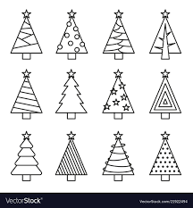 Christmas Tree Line Vector Set Concept Tree Icon Collection Download A Free Preview Or High Qual Christmas Tree Drawing Christmas Doodles Diy Christmas Cards