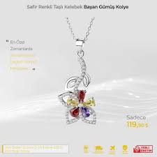 Renkli Safir Tasli Kelebek Gumus Kolye Gumus Kolyeler Taki