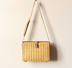 Widht 17 cm height 14.5 cm depth 5 cm. Reserved Etienne Aigner Rattan Basket Purse Preppy Woven Straw Bag Tan Leather Adjustable Strap 80s 90s Classic Boho Summer Basket Purse Woven Straw Bag Rattan Basket