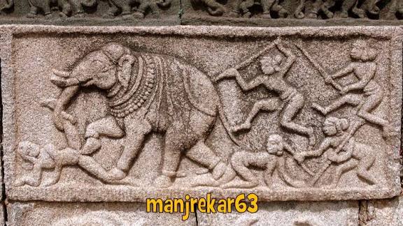 Below Stone carving depicts that elephants 🐘 are part of war field. You can see how ferocious it is... found at Mahanavami Dibba , Hampi #hampi