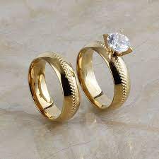 18k Gold Plated Stainless Steel Cz Engagement Wedding Rings Set 1 Pair Size 7 10 Wedding Rings Tiffany Wedding Rings 18k Gold Engagement Ring